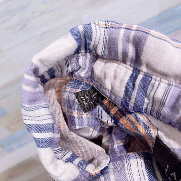 JACHS Plaid Double Cloth Button Down Shirt Orange Blue Cream Cotton Mens Large - Picture 5 of 6